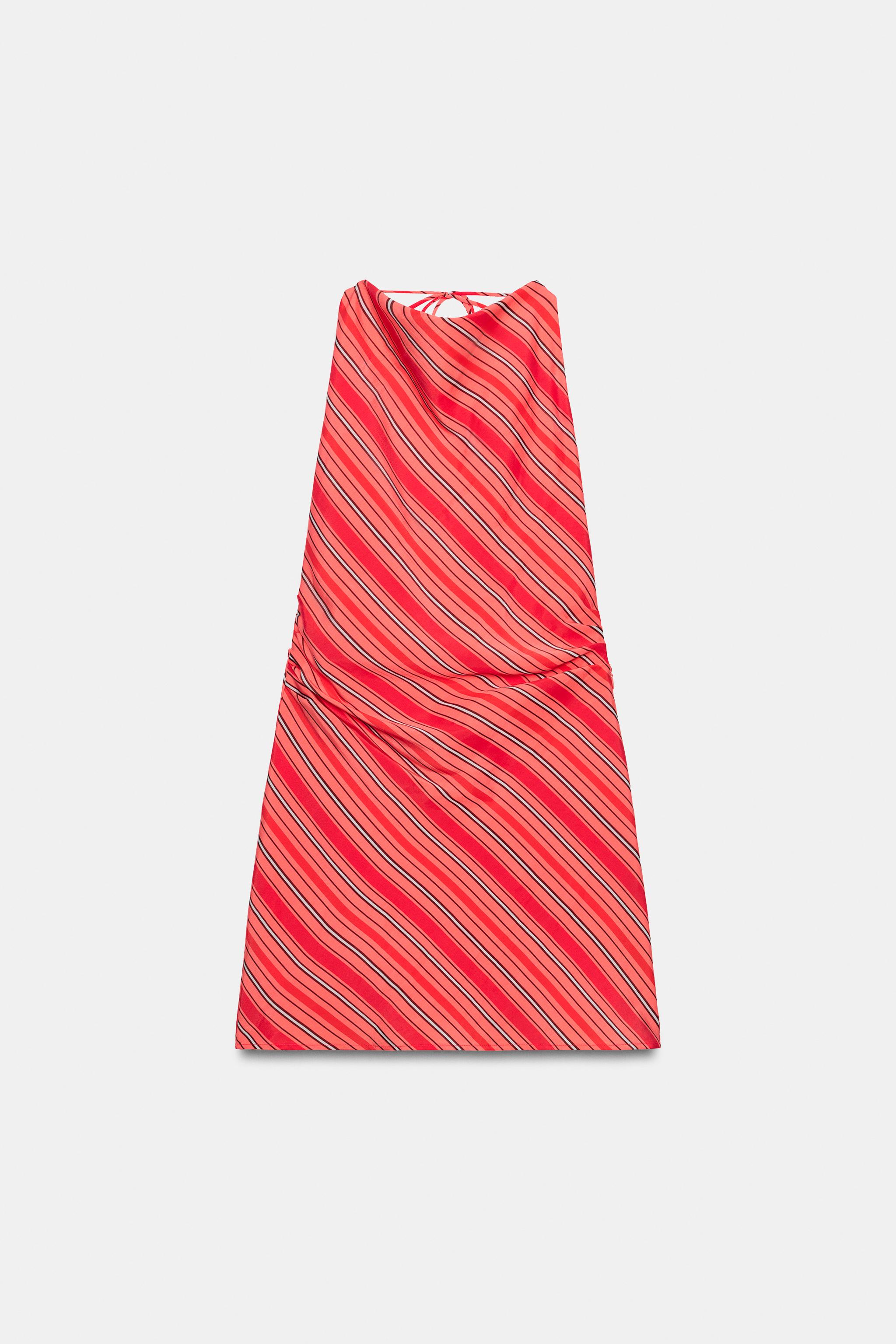 DRAPED STRIPED HALTER DRESS
